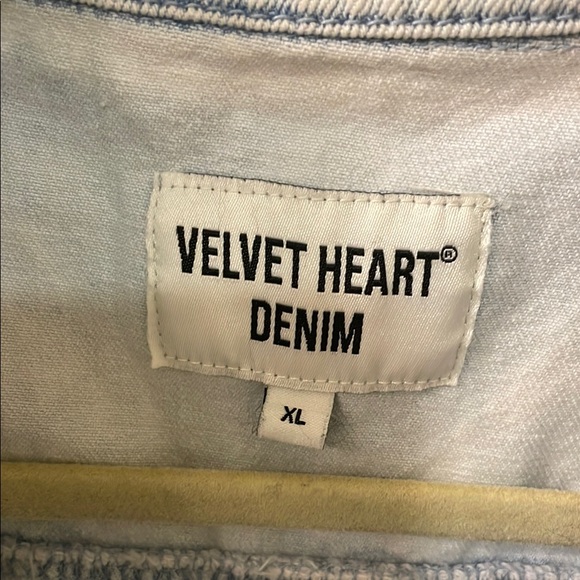 Retro Velvet Heart Denim Light Wash Short Sleeve Button Up Shacket XL - Picture 2 of 10